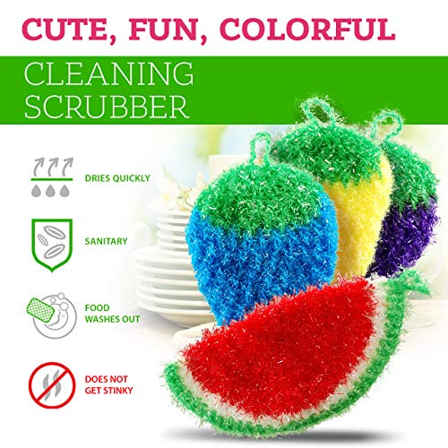 Durable Dish Scrubber by Dish Scrubbie (5PK) Fruit Shaped Kitchen