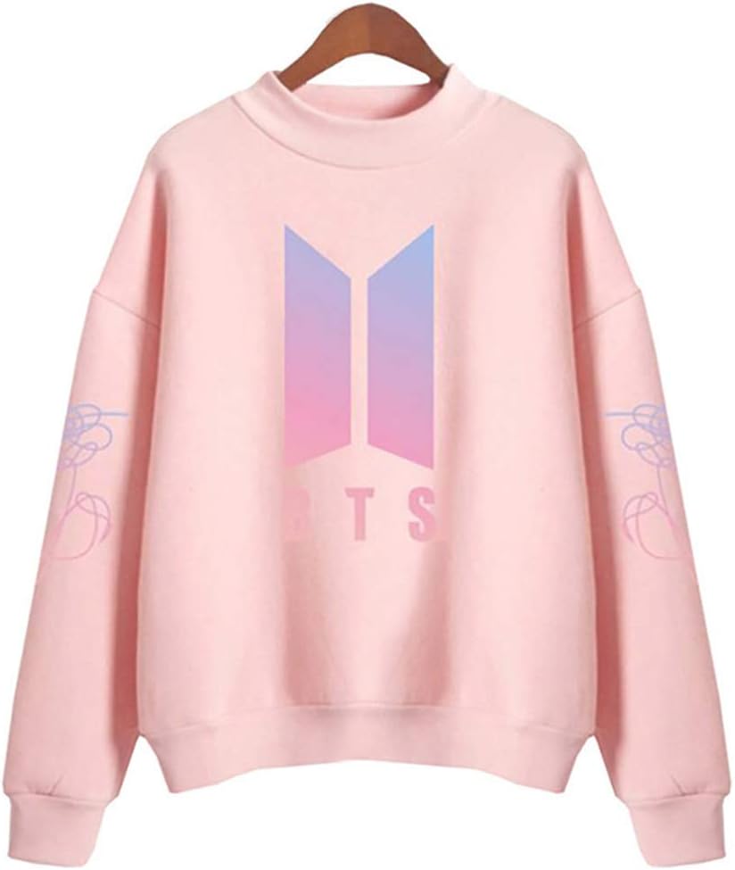 Kpop Women Round High Neck Printed Pullover Sweatshirts