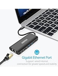 USB C HUB, CHOETECH Type C Multiport adaptador, 6 puertos adaptador con HDMI 4 K UHD, Gigabit Ethernet (RJ45), 2 puertos USB3.0, lector de tarjetas SD, Type C Puerto de carga para 2016 2017 MacBook Pro