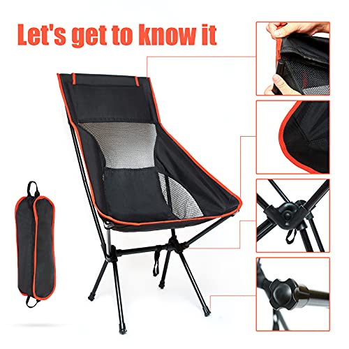 Skyteelor Lightweight Folding high-Back Camping Chair, Portable Compact Outdoor Chair, Heavy Support 300 pounds, only 4 pounds, Suitable for Outdoor, Picnic, Holiday, Hiking, Backpacking