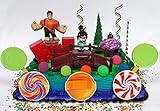 Wreck-It Ralph Birthday Cupcake Topper Set Featuring Ralph & Vanellope Figures and Decorative Themed Accessories