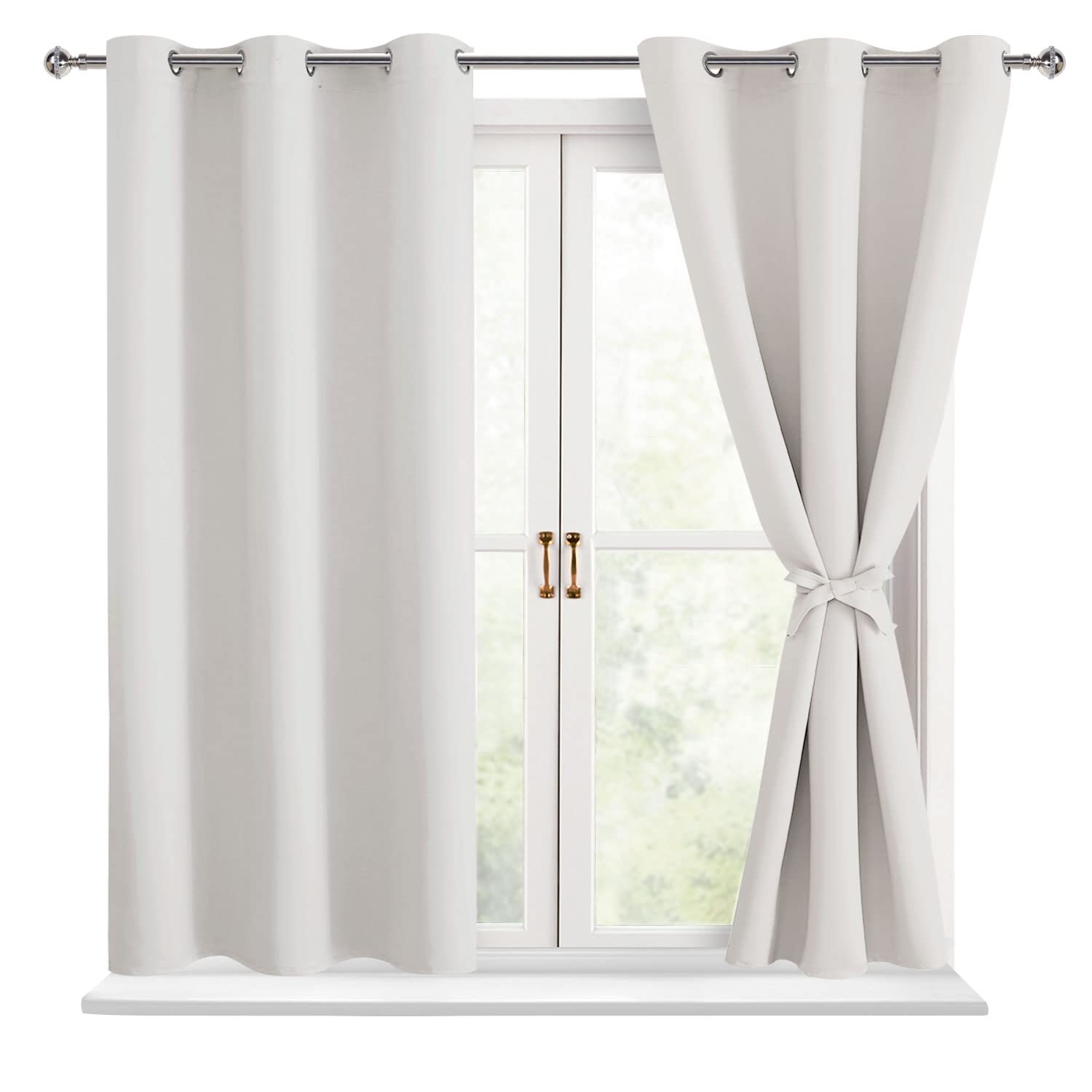 Hiasan Blackout Curtains for Bedroom - Thermal Insulated & Light Blocking Window Curtains for Living Room/Kids Room, 2 Drape Panels Sewn with Tiebacks, Ivory, 42 x 54 Inch Image