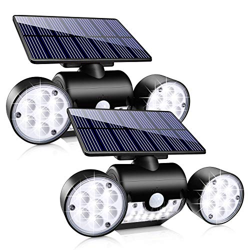 Outdoor Solar Lights, Ollivage 30 LED Solar Security Lights with Motion Sensor Dual Head Spotlights IP65 Waterproof 360° Adjustable LED Solar Motion Lights for Front Door Garage Patio Deck, 2 Pack