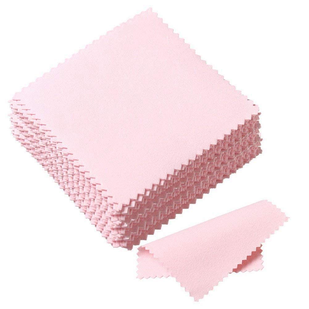 100 Pcs Jewelry Polishing Cloth for Wiping Sterling Silver Gold Platinum Brass Glasses Watches Mobile Phone Cleaning Cloth - Pink