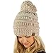 Confetti Ombre Big Pom Pom Warm Chunky Soft Stretch Knit Beanie Hat Oatmeal