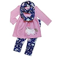 So Sydney Toddler Girls 1, 2, or 3 Pc Unicorn Print Tunic Top, Leggins, Infinity Scarf or Tutu Outfit (XL (6), Unicorn Dreams Pink)