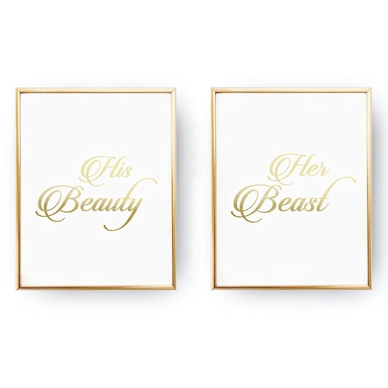 Amazon.com: Real Gold Foil Print, Mr and Mrs Bedroom Print, His beauty