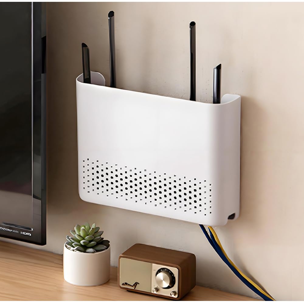 Router Shelf, Router Box, Router Wall Mount White Cable Hide Box for Storage of Wires, Routers, Remotes, TV Set-Top Boxes(Size:S)