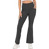 HDE Women's Fold Over Yoga Pants with Pockets High Waist Flare Workout Leggings