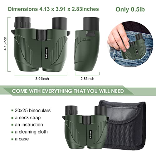 20X25 Compact Binoculars For Adults And Kids,Large Eyepiece Waterproof Binocular，Easy Focus
