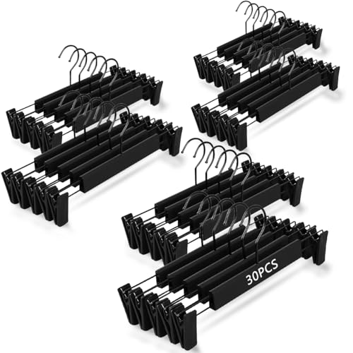 MXHIGO 30Pcs Ganchos para Pantalones con Pinzas de Alta Resistencia, Perchas de Plástico PP para Ropa Jeans y Falda, Antideslizantes, Ajustables, Ligero y Duradera, Ganchos Metalicos Giratorio 360°