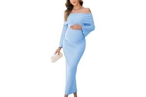 AISWI Off The Shoulder Maternity Dress Bell Sleeves Ruched Bodycon Maxi Elegant Pregnancy Dresses Baby Shower Photoshoot