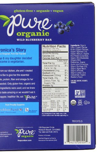 Pure Organic Wild Blueberry Bar, Gluten-Free, Certified Organic, Non-GMO, Vegan, Kosher, Plant Based Whole Food Nutrition Bar, 1.7 ounce (Pack of 12)