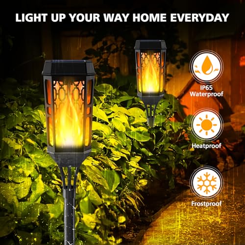Solar Torch Flame Lights, 12 LED Solar Lights Outdoor with Flickering Flame, IP65 Waterproof Solar Pathway Lights Landscape Decoration Lighting for Garden Lawn Patio Yard Outdoor Decorations (4pcs)
