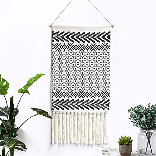 LOMOHOO Macrame Woven Wall Hanging Tapestry Boho Chic Wall Decor Geometric Art Bohemian Decoration for Apartment Home Dorm Room Backdrop (Black Geometric)