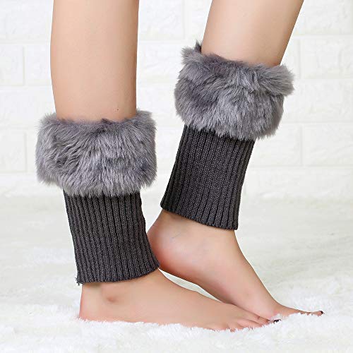 Abberrki Women Winter Faux Fur Boot Cuff Crochet Knit Boots Socks Short Leg Warmers (Dark gray)