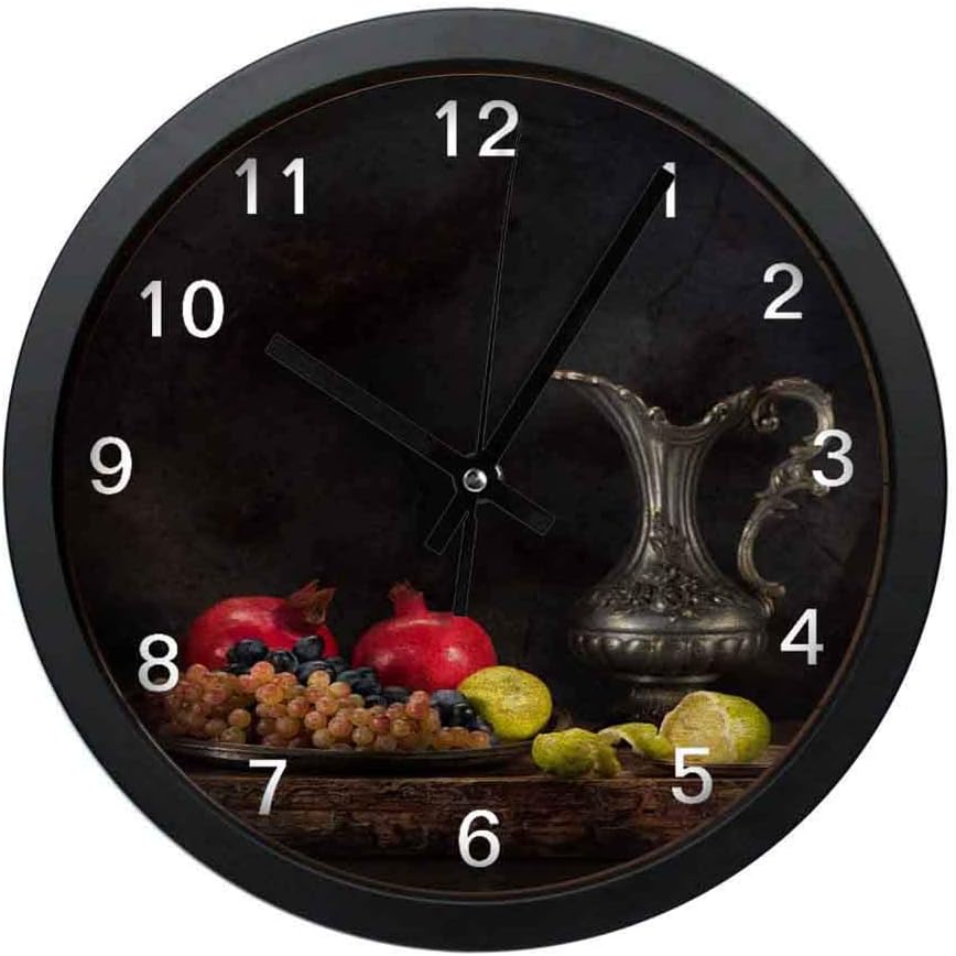 Ja Yhou dontcy Black Vintage Wall Clock Silent Non Ticking - Fruit and Vintage Hip Flask 12 Inch Quality Quartz Battery Operated Personality Fashion Round Home/Office/Classroom/School Clock
