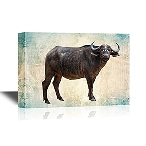 Wild Animal Canvas Wall Art - A Water Buffalo on Abstract Background - Gallery Wrap Modern Home Art | Ready to Hang - 12x18 inches
