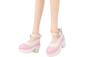 MSYO 1/3 BJD Doll High Heels, A Pair of Pure Pink Leather High-Heeled Shoes Designed for 60cm Ball Jointed Dolls, Round-Toe Heels for 24 Inch BJD Dolls, 3 Colors are Available