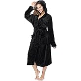 RONGTAI Womens Robes Plush Fleece Hooded Bathrobe Thick Nightgown with Pockets Fluffy Sleepwear