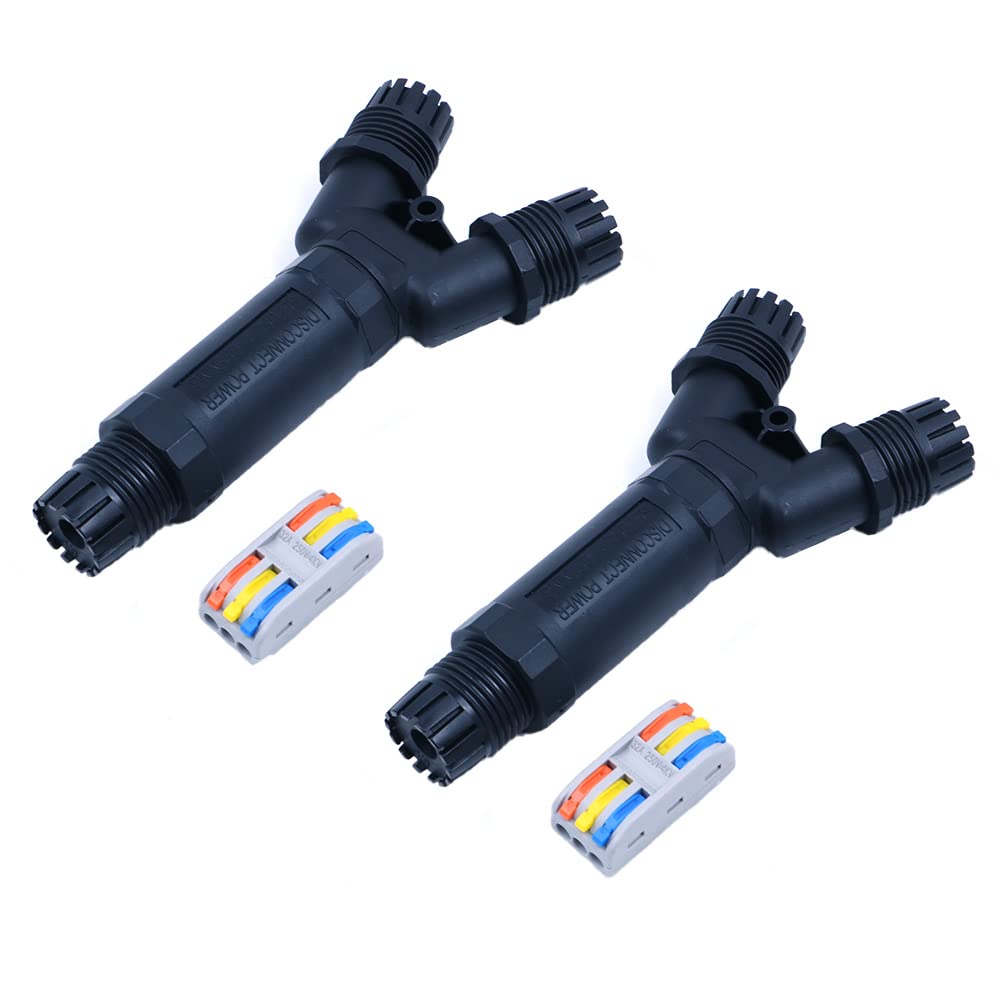 ZONADAH Pack of 2 Y-Type 3-Way IP68 Waterproof Electrical Cable Wire Connector M25 450V 32A 3 Pin 5-9mm 4M Depth Outdoor Garden Lighting Wiring
