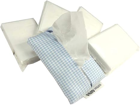 Amazon Cottonnina シンプルポケットティッシュケース ミニサイズ 中身入り 詰め替え用4個セットptsg 4 水色ギンガム Cottonnina 生活雑貨 通販