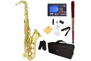 Mendini B-Flat Tenor Saxophone, Gold Lacquered and Tuner, Case - MTS-L+92D