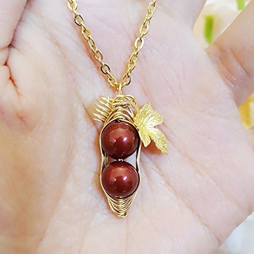Gold Leaf Swarovski Birthstone Pearl for JAN Peapod Necklace, Garnet 2 Peas in a Pod Necklace, Best Friend Gift, Birthday Gift (JAN)