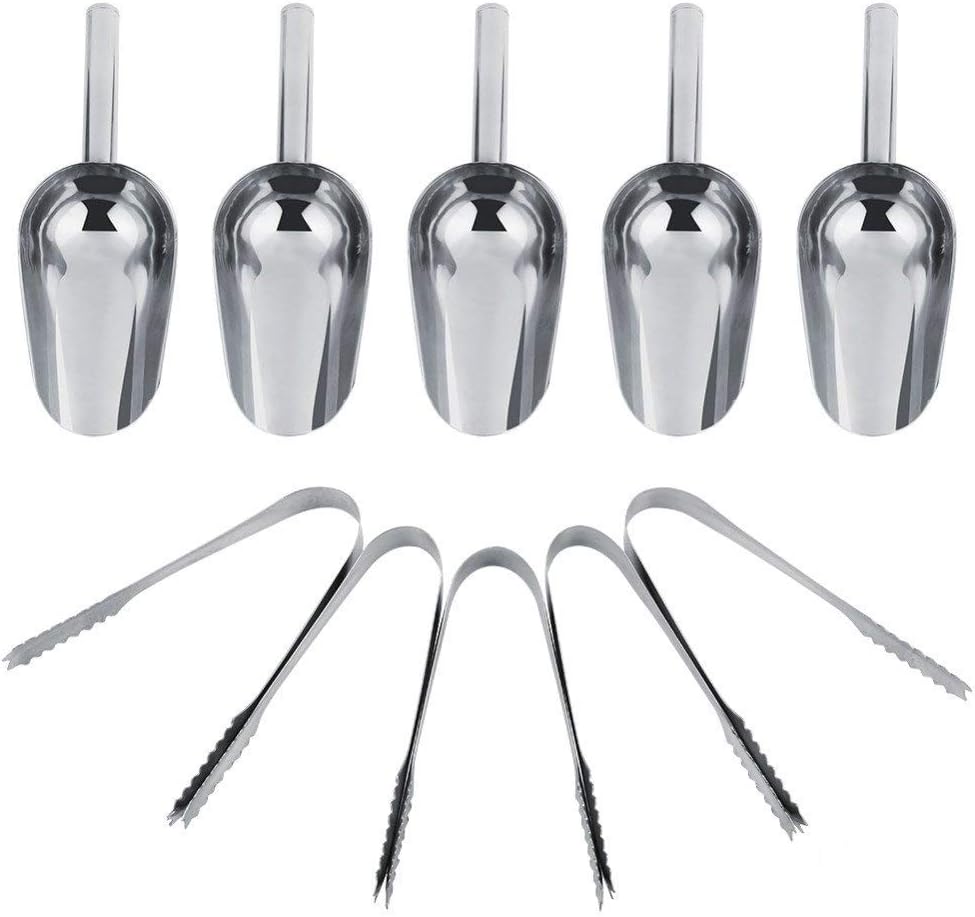 NYKKOLA 5 x 8 Inch Sweet Scoops and 5 x 6 Inch Ice Tongs for Wedding Candy Buffet Bar Stainless Set