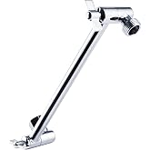 RLKDKJ Heavy Duty Adjustable Shower Arm, 11" 100%Brass Extension with Gear Lock Teeth &amp; Swivel Nut,Strong Load Support, No Sagging, Keeps ShowerHead Straight, Leak-Free, G1/2 NPT(Chrome)