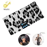 Bluetooth Headband Headphones, Wireless Bluetooth Sleeping Running Music Earphones Headband Sports Headset Built-in Speakers Microphone for Calling, Workout, Crossfit, Yoga, Jogging, Leopard-Gray