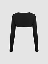 CIDER Solid Collarless Long Sleeve Crop