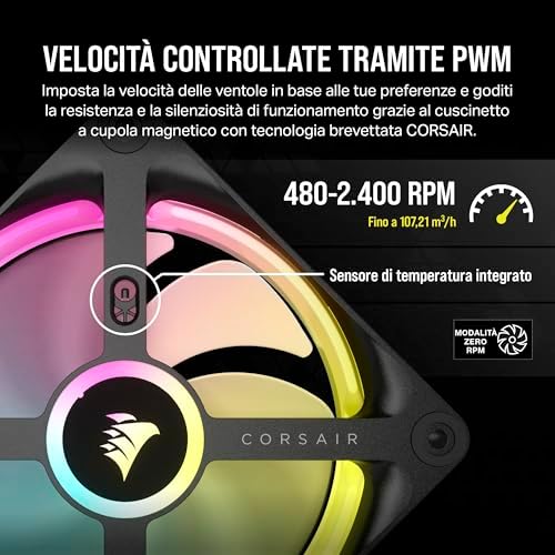 iCUE Link QX120 RGB Cupola Magnetica da 120 mm Ventole - Tripla Ventole Starter Kit con iCUE Link System Hub - Nero