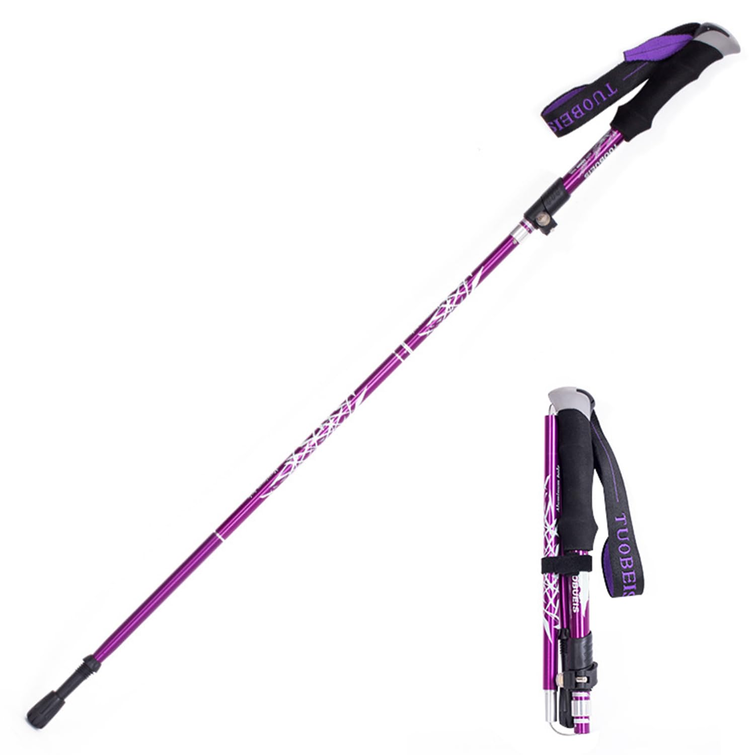 Hiking Walking Trekking Pole - Lightweight Aluminum Ergonomic EVA Handles, Telescopic, Collapsible, Ultralight For Hiking, Camping, Mountaining, Backpacking, Walking With Anti-shock (Purple)
