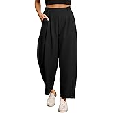 EVALESS Womens Wide Leg Barrel Pants Elastic High Waisted Business Casual Work Pants Trousers with Pockets
