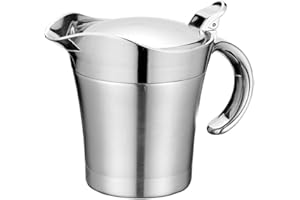 Stainless Steel Double Insulated Gravy Boat, Sauce Jug with Hinged Lid, Double Wall Cream Caramel Sauce Gravy Pitcher for Tha