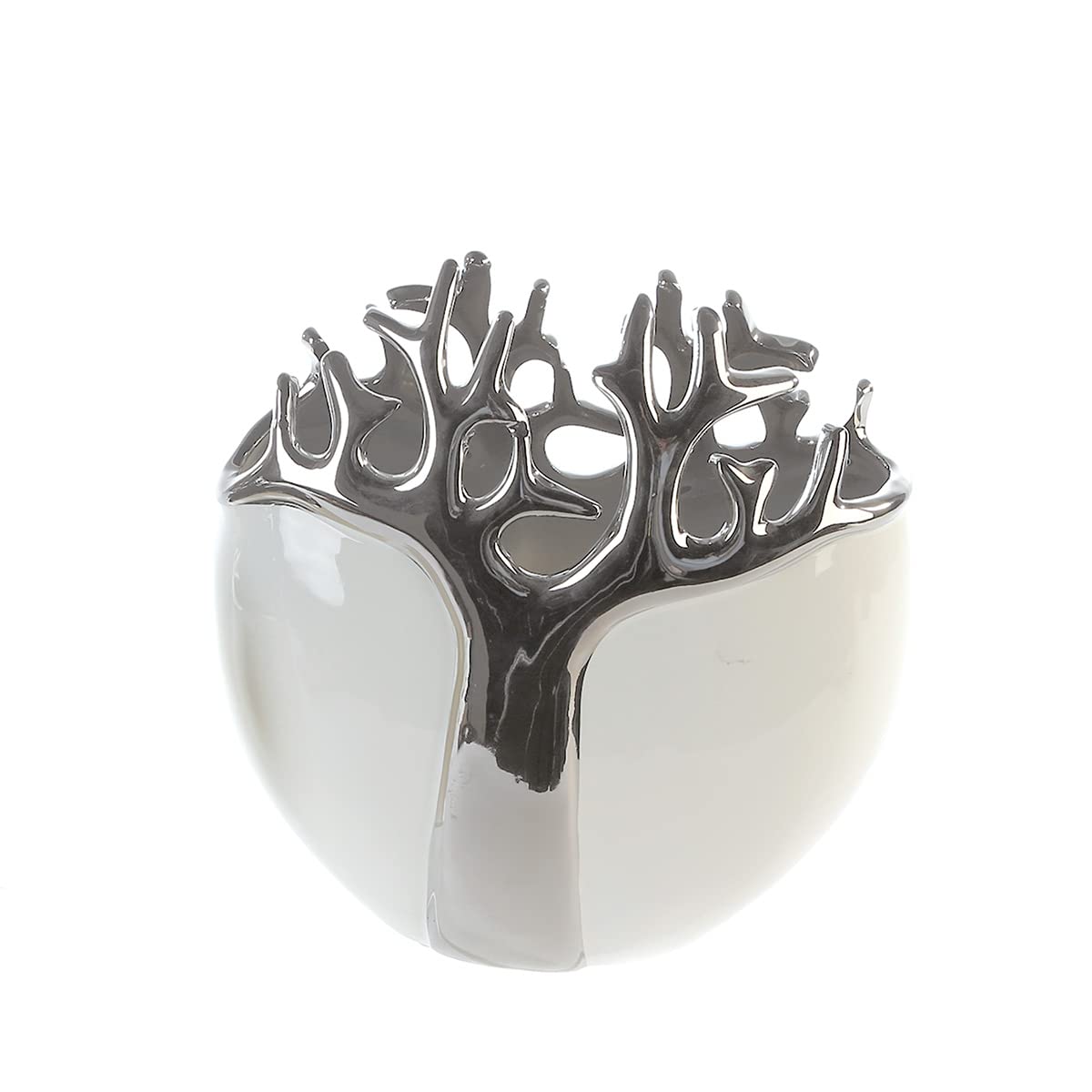 Gilde Tree Ceramic Vase White/Silver with Silver Tree Design Height 21 cm