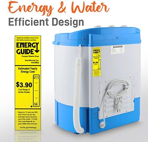 Upgraded Version Pyle Portable Washer & Spin Dryer, Mini Washing Machine, Twin Tubs, Spin Cycle w/ Hose, 11lbs. Capacity, 110V - Ideal For Compact Laundry