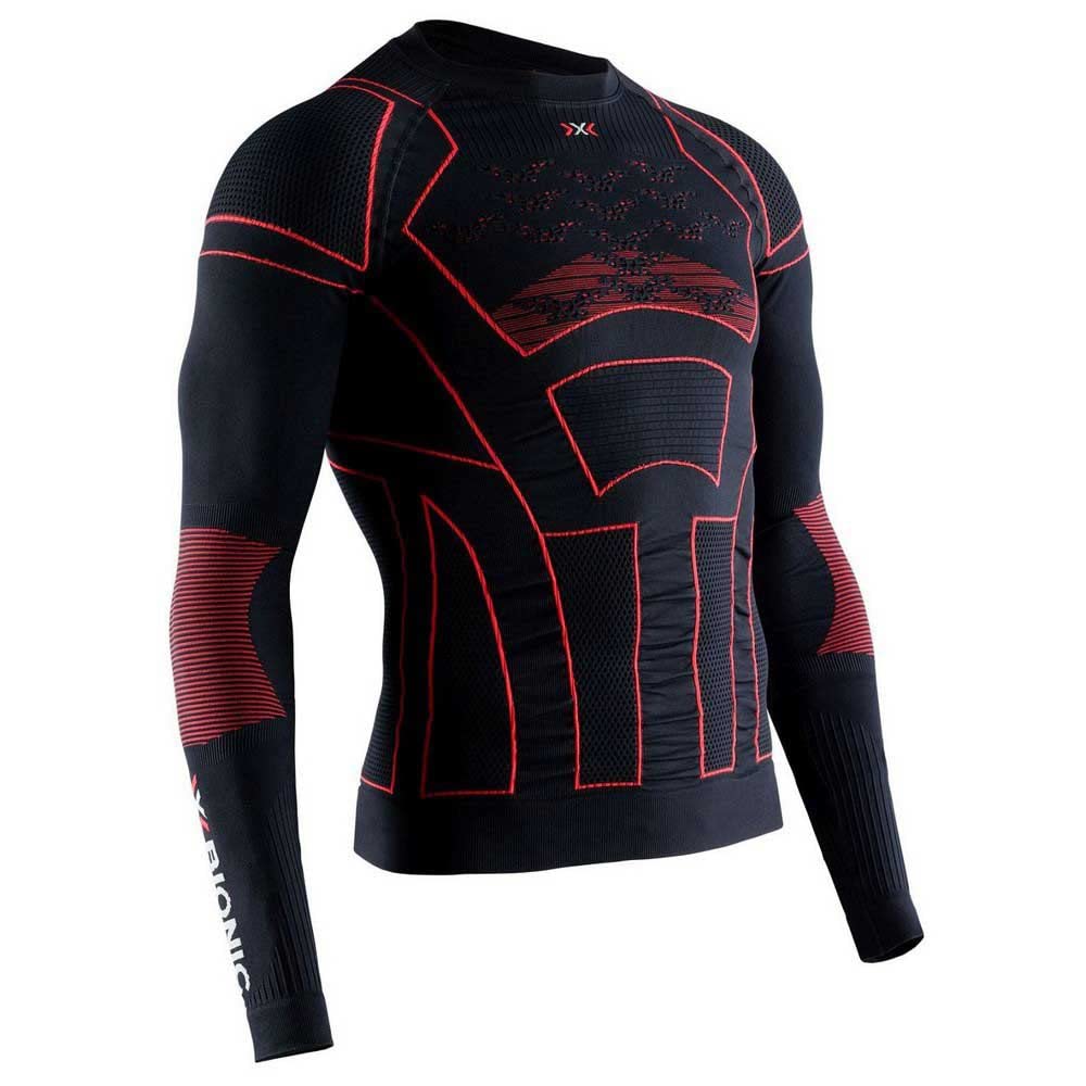 X-BIONIC Men Moto Energizer 4.0 Long Sleeve Shirt - Opal Black/Signal Red, Small