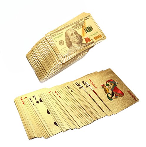 24k Gold Foil Plastic Waterproof Playing Cards Poker (One Hundred Dollars)