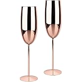 MeowvCraft Champagne Glasses Stainless Steel Set of 2, 8.5oz Champagne Flutes-Elegant Wedding Unbreakable Wine Cups Gifts for Bride Groom, Lightweight for Party Travel Christmas Birthday