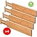 PDTXCLS Kitchen Bamboo Drawer Dividers | Set of 4 Premium Drawer Organizer | 100% Real Organic Bamboo | Life Time Replacement | Perfect for Kitchen, Dresser, Bedroom, Baby Drawer, Bathroom, Desk