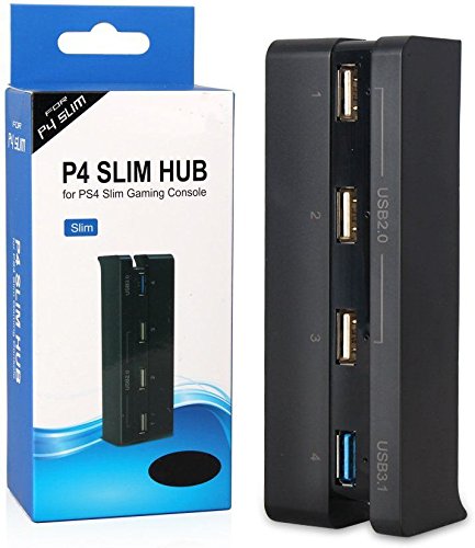 Ideashop PS4 Slim Hub, 4 USB Port Hub for PS4 Slim, USB 3.1 USB 2.0 Super Transfer Speed Charger Controller Splitter Expansion Adapter With LED Light for PS4 Slim