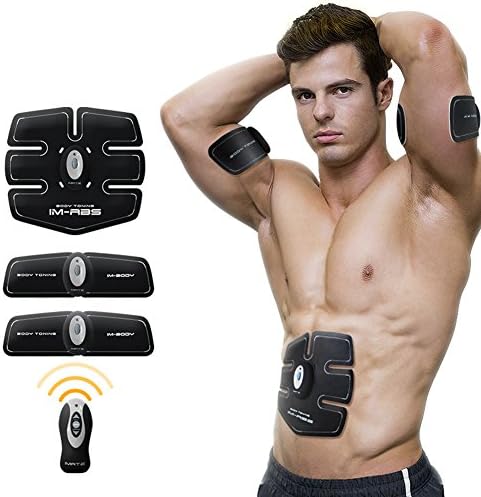 Cszlove Wireless Six Pad Body Toning Electronic Muscle Toner Fitness System ABS Fit Gear Training Body Fit Body Massager for Arm Abdomen Thight - Japanese Chips (White - Men)