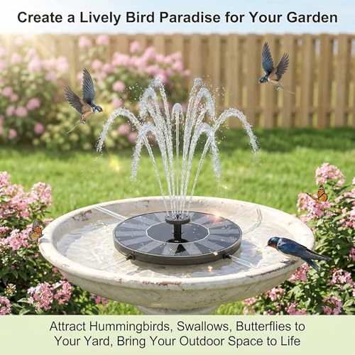 Outdoor Solar Garden Fountain with 6 Nozzles & 4 Fixed Rods, Outdoor Solar Pump for Bird Bath Aquarium Garden