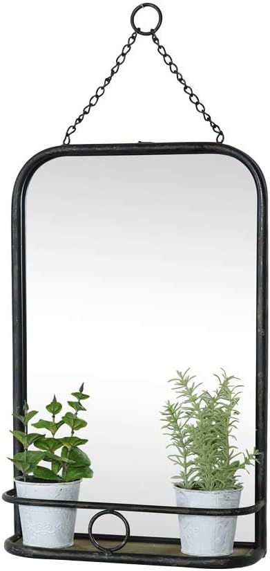 Melody Maison Black Metal Industrial Vanity Wall Mirror With Shelf 32cm X 50cm Amazon Co Uk Kitchen Home