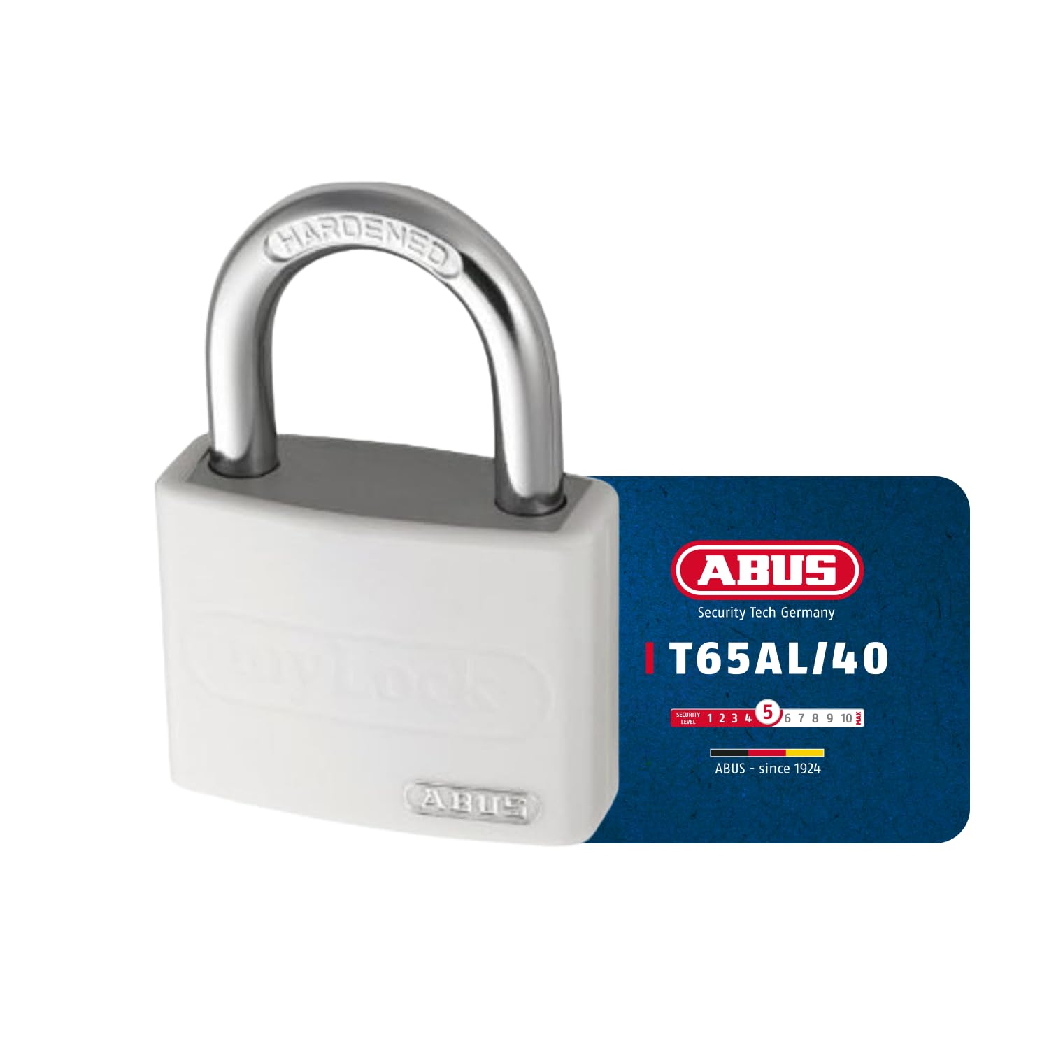 ABUS Padlock T65AL/40 myLOCK - Individually writable - Locker Lock - Solid Aluminium Lock Body - ABUS Security Level 5 - White