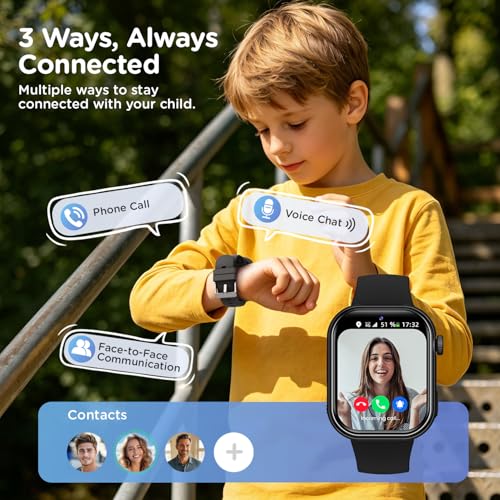 4G Children's Smartwatch IP68 Smartwatch with GPS, Calls, Video Calls, Voice Chat, Dual Camera, SOS, School Mode, Torch, Alarm, Smart Watch for Boys and Girls Black