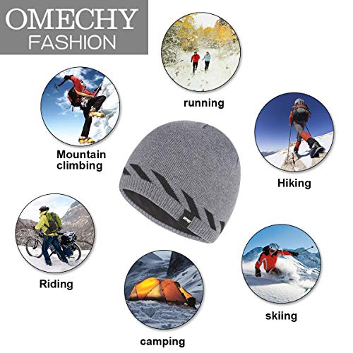 OMECHY Winter Beanie Skull Cap Warm Knit Fleece Lined Ski Slouchy Toboggan Hat for Men & Women Grey - Thumbnail 7