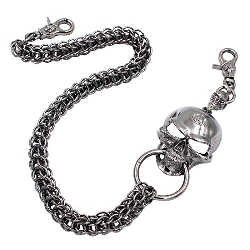 Uniqsum Heavy duty Monster Big Skull Wallet chain Extreme Beast Cuff Biker Trucker Key chain (Gun-Metal)